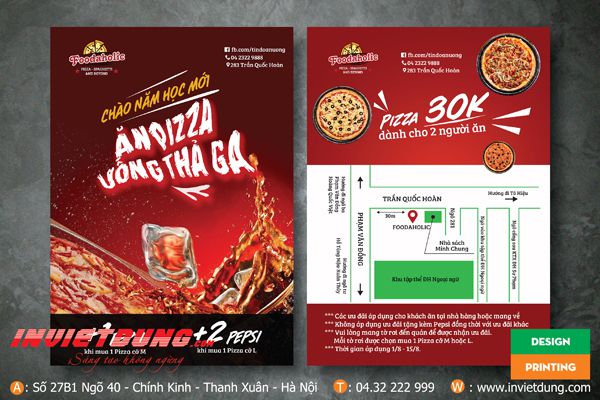 Tờ rơi quảng cáo quán ăn, bánh pizza, món ăn đẹp